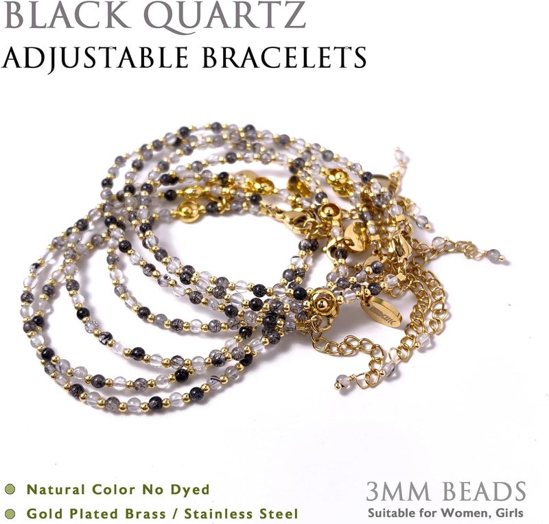 Morchic 3mm Tiny Beads Natural Gemstone Bracelet for Women, Adjustable 7.1" Energy Gem Charm Jewelry, Dainty Handmade Birthday Gift - Image 3